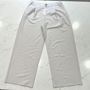 Eileen Fisher NEW XL Chalk Boiled Wool Jersey Hi Waisted Wide Leg Pants Pockets